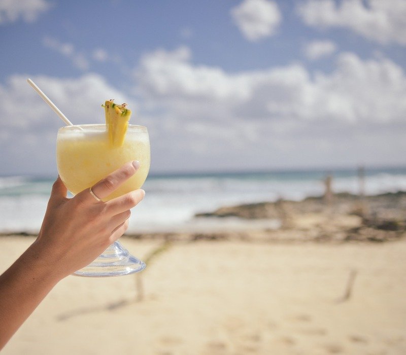 Beach breeze with pina colada, A fresh start of day with red robin.